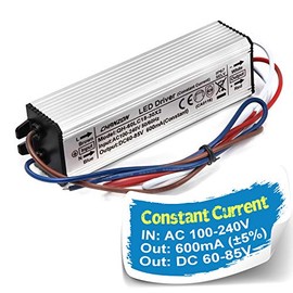 Chanzon LED Driver 600mA (Constant Current Output) 60V-85V (Input 100-240V AC-DC) (18-25) x3W 54W 60W 75W IP67 Waterproof Power Supply 600 mA Lighting Transformer for High Power COB Chips (Aluminium)