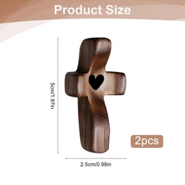 Mailfull Carved Worry Stone Set of 2 Small Wooden Cross (5 x 3 cm) Hand Carved Wooden Love Cross with Hearts for Prayers Christening Communion