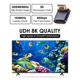 2 Stück 8K HDMI Winkelstecker 90 Grad Adapter, HDMI 2.1 Winkel Adapter 48Gbps mit LED Arbeitsanzeige, Up & Down Stecker zu Buchse Adapter Unterstützt 8K@60Hz, 4K@120Hz für HDTV Projektor Laptop