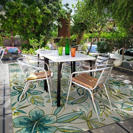 DECOMALL BLODWEN Outdoor Area Rugs, Modern Floral Non-Slipping Carpet for Yard Picnic Backyard, Green 7’6”x9’6”