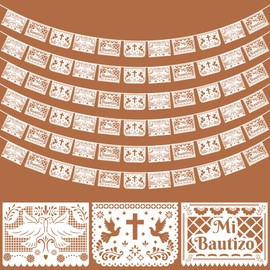 Frienda 6 Pcs Mi Bautizo Papel Picado Banner Baptism,White