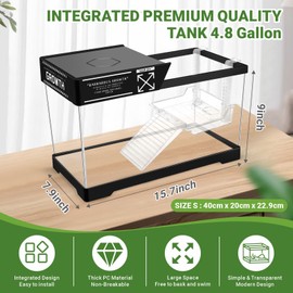 GOZILLA Aquatic Turtle Tank Kit+Lamp+Filter, Upgrade PC Turtle Tank Starter Kit with Adjustable Lamp & Filter,Reptile Habitat with Lid,Hanging Platform for Small Reptiles.(15.75×7.9×9''/Black Kit)