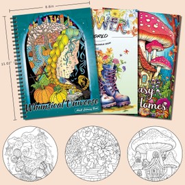 OSIMIG Adult Colouring Books Set, 3 Colouring Books for Flower World,Whimsical Universe,Fantasy Fairy Homes, Colouring Books for Adults to Relax and Relieve Anxiety, 60 Patterns Spiral Bound