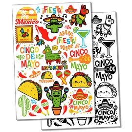Mexico Fiestas Cinco De Mayo Tacos Temporary Tattoo Water Resistant Fake Body Art Set Collection - Color (One Sheet)