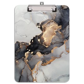 Hongri Plastic Cute Clipboard, Letter Size for Students, Teacher, Woman and Kids, Low Profile Clip, Decorative Pattern, Size 9 x 12.5 in, Grey Marble