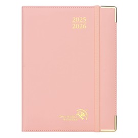 POPRUN Premium Calendar 2025 2026 Weekly Planner Hard Cover, Approx. A5 (22 x 16.5 cm), 17-Month Diary (Aug.2025-Dec.2026) with Gold-Plated Protective Corners, 100 GSM Paper - Soft Pink