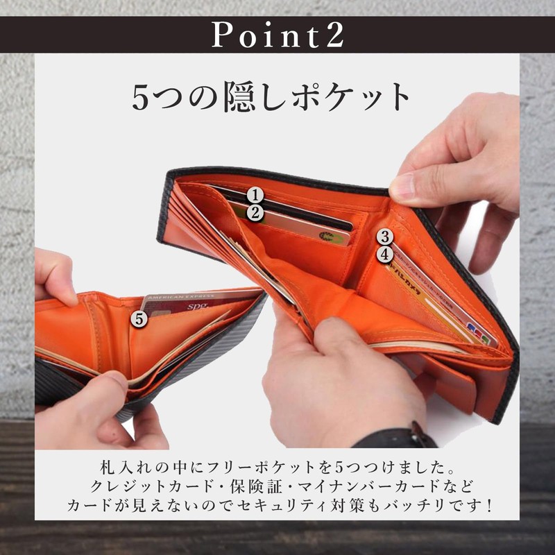 Legare Men's Bifold Wallet, Slim Type, Carbon Leather, Genuine Leather,