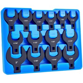 KOOPOOL 14 Piece Crows Foot Wrench Set, SAE Shockit Crows Foot for 1-1/16" to 2" Flare Nuts for 1/2" Drive Rachets & Extenders, Blackened Cr-V Steel Crowfoot Wrenches