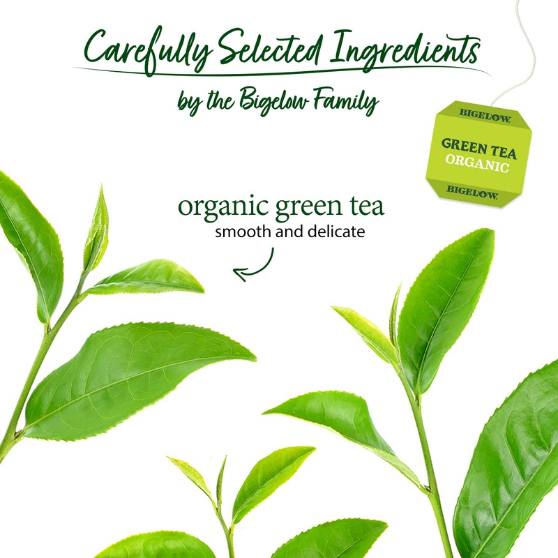 Bigelow Tea Organic Green Teabags Box, Caffeinated, 40 Count (Pack