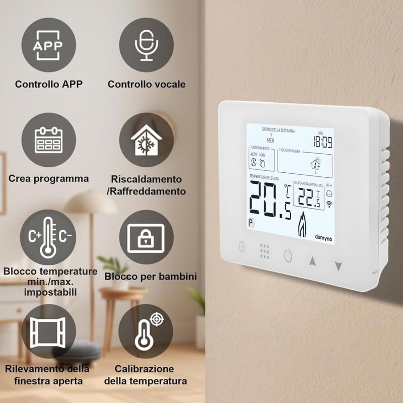 CRONOTERMOSTATO WIFI PROGRAMMABILE SMARTPHONE APP ALEXA TERMOSTATO CALDAIA DA PARETE