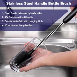[4 Pack] Water Bottle Brush & Straw Cleaner Set,Stainless Steel Long Handle Baby Bottle Scrub Cleaning Brush for Sports Bottles, Cups, Dishes, Coffee Mugs, Glasswares, Tumblers, Wine Decanters