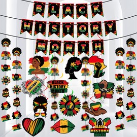 Wiooffen Black History Month Hanging Swirls and Banner Black History Month Party Supplies Set African American Country Festival Party Decorations Party Ceiling Streamers for Festival Decor