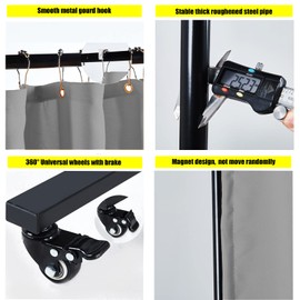 Wall Partition Room Divider, Width Adjustable from 7ft to 11ft, Metal Frame Room Partition with Lockable Universal Wheels, Expandable Privacy Screen Partition for Bedrooms and Offices