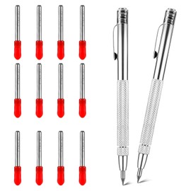 Fyihoxi Tungsten Carbide Pen, Pack of 2 Scribing Needles, Carbide with Magnet, Scribing Tool with 12 Replacement Red Hat Marking Tips for Glass/Sheet Metal