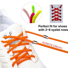 Olukssck [2 Pairs] No Tie Elastic Shoelaces - Tieless Shoe Laces for Kids, Adults, One Size Fit All, Orange