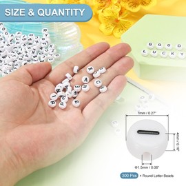 PATIKIL Round Letter Beads, 300 Pcs Letter I Acrylic Alphabet Beads White Beads Black Letters for Jewelry Making Bracelets Making Necklaces DIY, Black