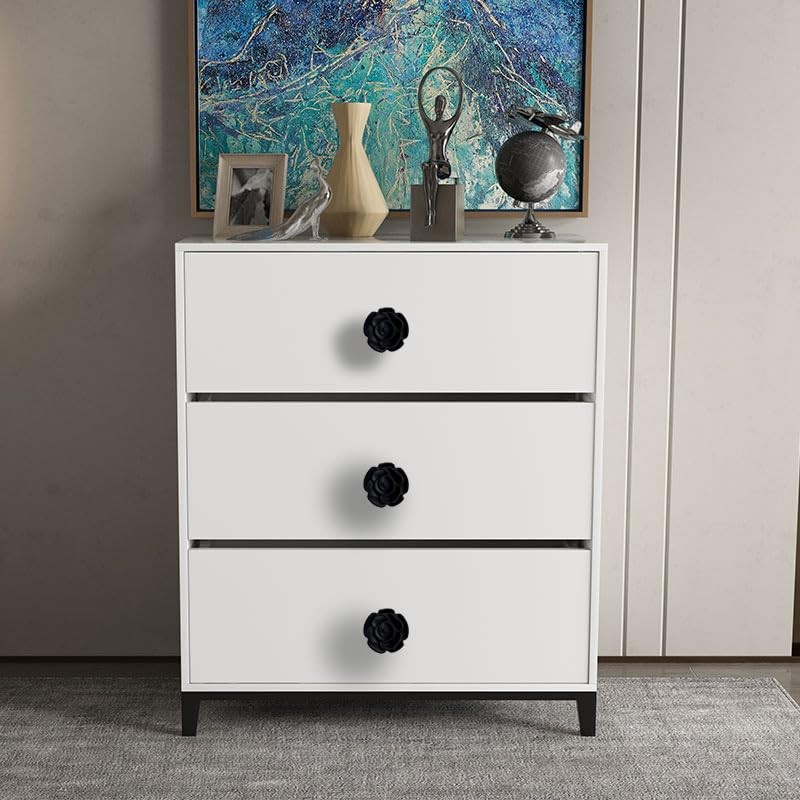 YOUYOUULU 4Pcs Antique-Black-Rose-Drawer-Knobs, Mid-Century-Retro-Flowers-Cabinet-Pulls, Metall-Heavy-Sturdy-Rose-Cupboard-Knob (Black)