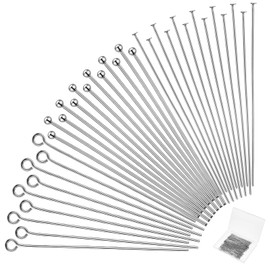 300pcs Stainless Steel 3 Styles Silver Ball Head Pins, 70mm Silver Ball Head Pins Jewelry Findings for DIY Crafts, Open Eye Pin for Earring Bracelet Pendant Jewelry Making