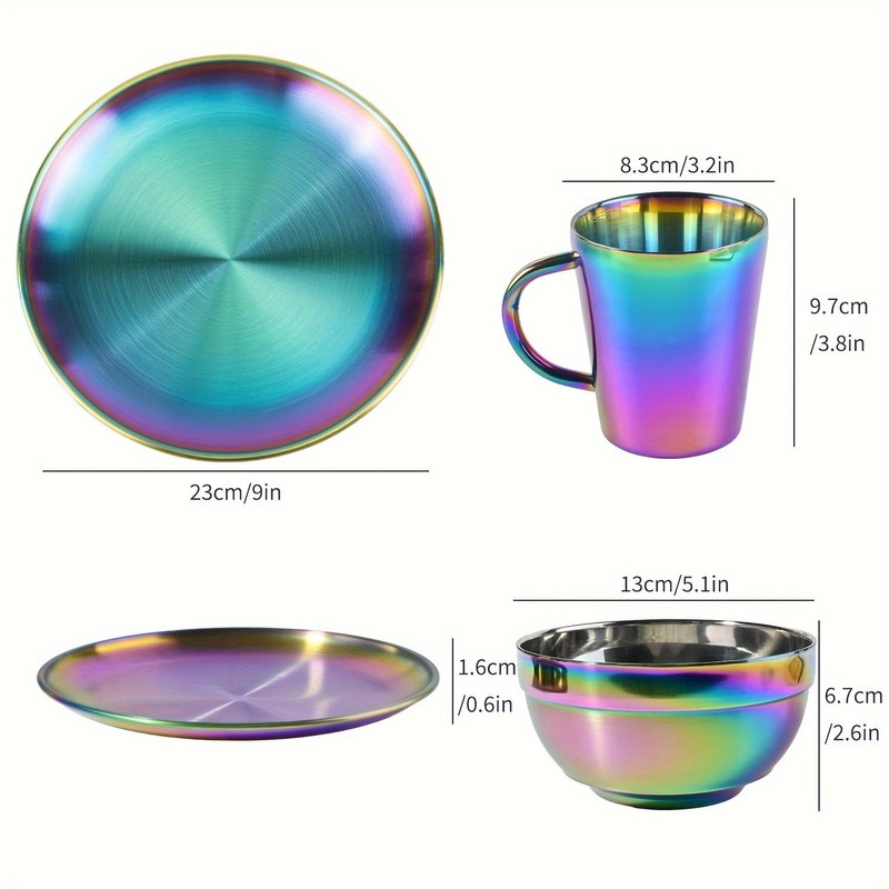 JEPISADI Stainless Steel Dinnerware Set - Plates and Bowls Set