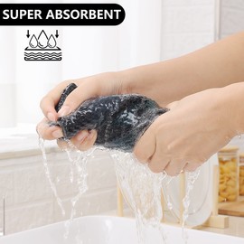 smiry 100% Cotton Kitchen Towels, 12" x 12", 6 Pack Waffle Weave Dish Cloths, Super Soft Dish Towels, Absorbent Quick Drying Tea Towels, Black&Dark Grey