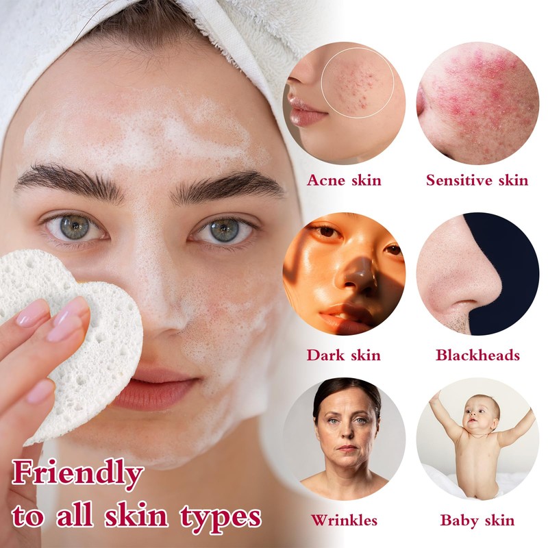Pack of 60 White Heart Face Sponge for Cleaning and