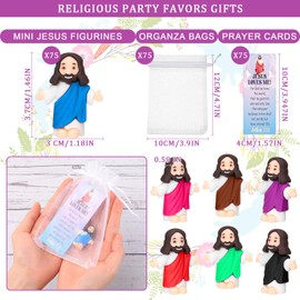 Barydat 75 Sets Mini Jesus Figurines Easter Toys Little Tiny Jesus Figures with Prayer Scripture Cards and Organza Bags Religious Gifts Party Favors for Church Hide Sunday School Baptism(Mixed Colors)