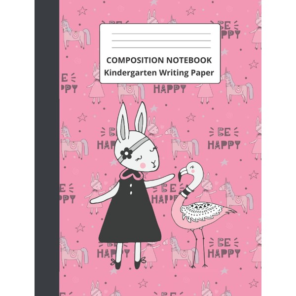 Composition Notebook Kindergarten writing paper: Unicorn pink cute cover Trace