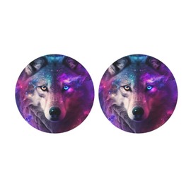 BYCHECAR Galaxy Wolf Car Coasters for Women Men Purple Car Cup Holder Coasters Anti Slip Cup Coaster Pads Mat Car Accessories for Most Cars, Trucks