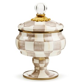 MACKENZIE-CHILDS Enamel Curiosity Pot, Decorative Container for Home Decor, Brown-and-White Mocha Check