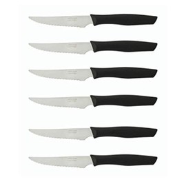 ARCOS Steak Set 6 pieces 4 Inch Nitrum Stainless Steel. Ergonomic Polyoxymethylene POM Handle and 110 mm Blade. Pocket Knife Pack with Pearl Edge for Cutting and Fillet Meat. Series Nova. Color Black