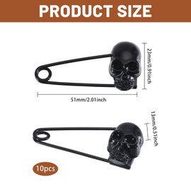 CHGCRAFT Pack of 10 Heavy Duty Safety Pins Skull Safety Pins Black Skull Safety Pins for Blankets Skirts Jumper Clothing