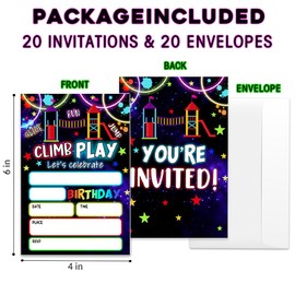 Sahjzk Playground Birthday Invitations, 20 Double-Sided Fill-In Run Slide Climb Jump Play Playground Invitation with Envelopes for Kids Boys Girls, Rainbow Park Party Invite Cards (4×6 inch)-B08