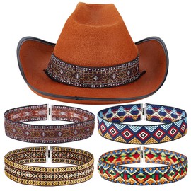 OLYCRAFT 8pcs 4 Styles Hat Bands Ethnic Style Hat Belts Cowboy Hat Belts 56cm Length Western Hat Bands for Boho Stretchable Hat Bands Beaded Hatband for Hats Accessories Hat Decoration