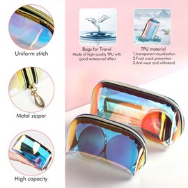 Holographic Cosmetic Bag,2 PCS Waterproof Toiletry Bag with Zipper Colorful Laser Storage Bag Waterproof Toiletry Bag for Women Girls Teens Travel Gifts