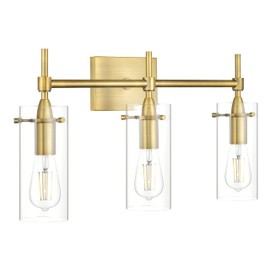 Linea di Liara Effimero Modern Farmhouse Bathroom Vanity Lights Fixtures 3 Lights Over Mirror Gold Vanity Lights for Bathroom Light Fixtures Industrial Lighting Clear Glass Covers, UL Listed
