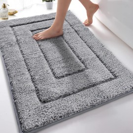 DUNSOO Badezimmerteppich, Badematte rutschfest Waschbar, Weiche Badteppich Wasserabsorbierend Mikrofaser Badvorleger für Dusche,Badewanne und Toilette - Grau,60 x 90 cm