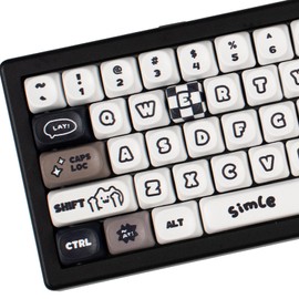 Sumgsn Brown PBT Keycaps, MOA Profile Keycap, Minimalist Cute Black White Cat and Dog Keycap, 131 Keys DYE-SYB Custom Keycap Set for Mx Cherry Mechanical Keyboard 60 75 84 100 Percent