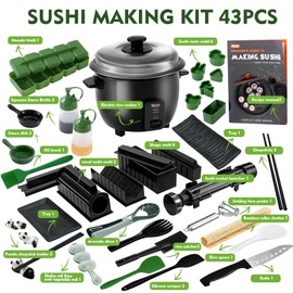 Brezlio Sushi Maker Kit – 43-Piece Complete Set with Bazooka Roller, Onigiri Shaper, Nigiri Mold, Bamboo Rolling Mat & Tools | DIY for Beginners (Green)