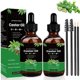 2 Pack Jamaican Black Castor Oil for Hair Growth, 100% Pure Cold Pressed Castor Oil for Hair, Eyelashes, Eyebrows, Massage Oil for Aromatherapy