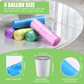 Gilprop 500 Count 4 Gallon Small Trash Bags Colored Bathroom Garbage Bags Small Thick Basket Trash Bags Plastic Trash Can Liners for Home Bedroom Office and Car, 5 Colors
