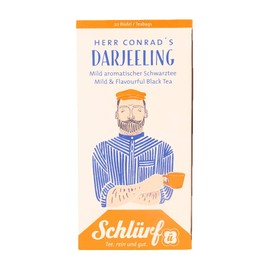 6 x Schlürf Büdel Organic Darjeeling Tea | 120 Tea Bags | Mr Conrad Variety | Dispenser Box | Black Tea | Darjeeling Black Tea in Tea Bag Individually Packed | 240 g