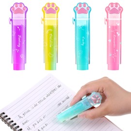 4 PCS Sliding Retractable Pencil Erasers with Cat Paw, Gradient Jelly Cat Paw Erasers Plastic Sleeve Cute Jelly Eraser for School, Push-Pull Rubber for Office Clean Erase Rubber, Color
