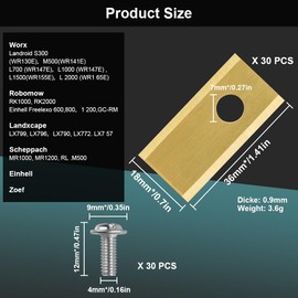 HOTUT Titan Replacement Blade for Robotic Lawnmower, 30 Pieces Universal Replacement Blades, Durable Robotic Lawnmower Blade, Replacement Blade for Worx, Zoef (Gold)