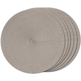 FunWheat Round Braided Placemats Set of 6 Table Mats for Dining Tables Woven Washable Non-Slip Place mats 15 inch(Taupe, 6pcs)