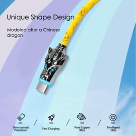 YAKUNN 6.6FT RGB Totem Designed Colorful Glowing USB Type C Fast Charging Cable,Data Transfer,RGB Gradual LED A to C Cord,66W/6A Ultra-Durable Charging Wire,Compatible with Android USB-C Devices(DAYL)