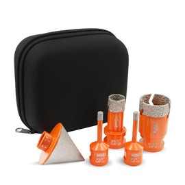 Diamond Core Drill Bit Kit BGTEC Diamond Hole Saw Tile Cutter for Porcelain Tile Ceramic Marble Brick, 5/8"-11 Thread 6/6/20/35mm+50mm Chamfer Bit