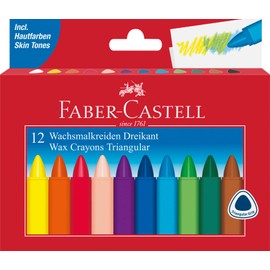 FABER-CASTELL 205032 School Set of 12 Wax Crayons and Case of 10 Double Fibre Tip Pens
