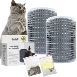 2 PACK Cat Self Grooming Corner Scratcher with Catnip, Massage Comb Brush for Long & Short Fur