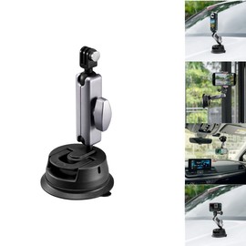 Aluminium Alloy Suction Cup Car Mount with Phone Holder, 360°Rotation Windshield Window Dashboard for GoPro Series Insta360 X3 DJI Action3 Action 4 DJI Pocket Sport Cameras