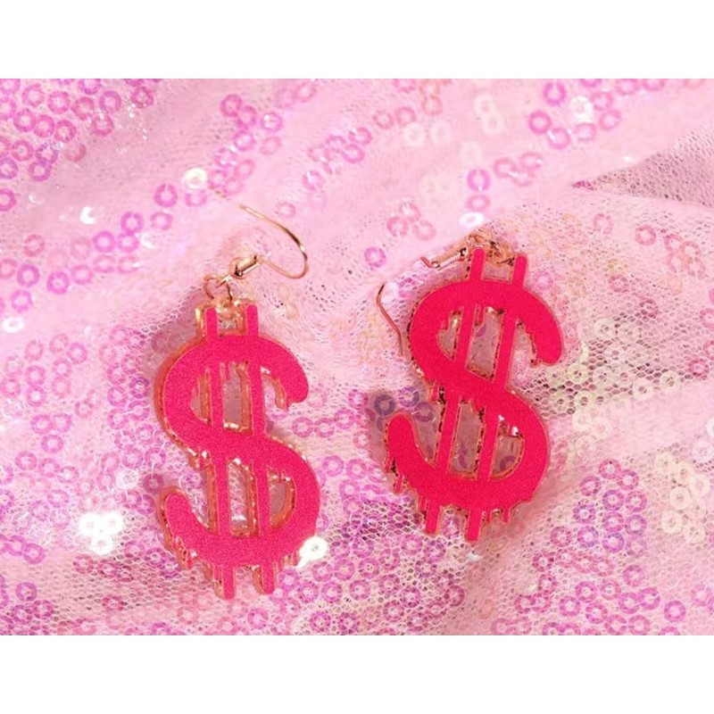 Dollar Sign Pink Gold Drop Earrings Dope Style Boss Lady